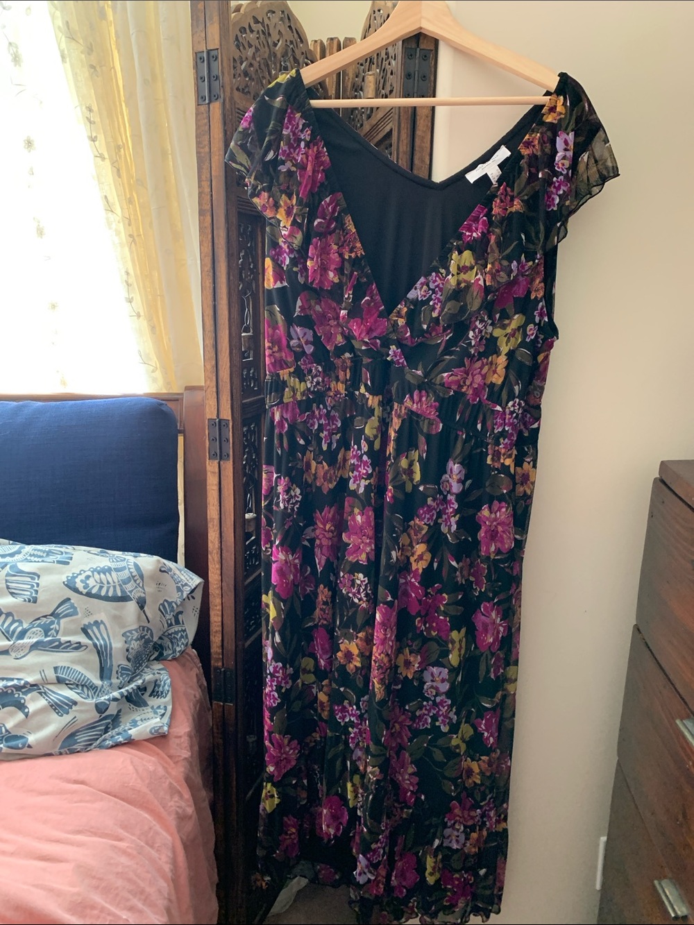 Addition Elle Black MIDI Dress with Purple & Green Floral Print